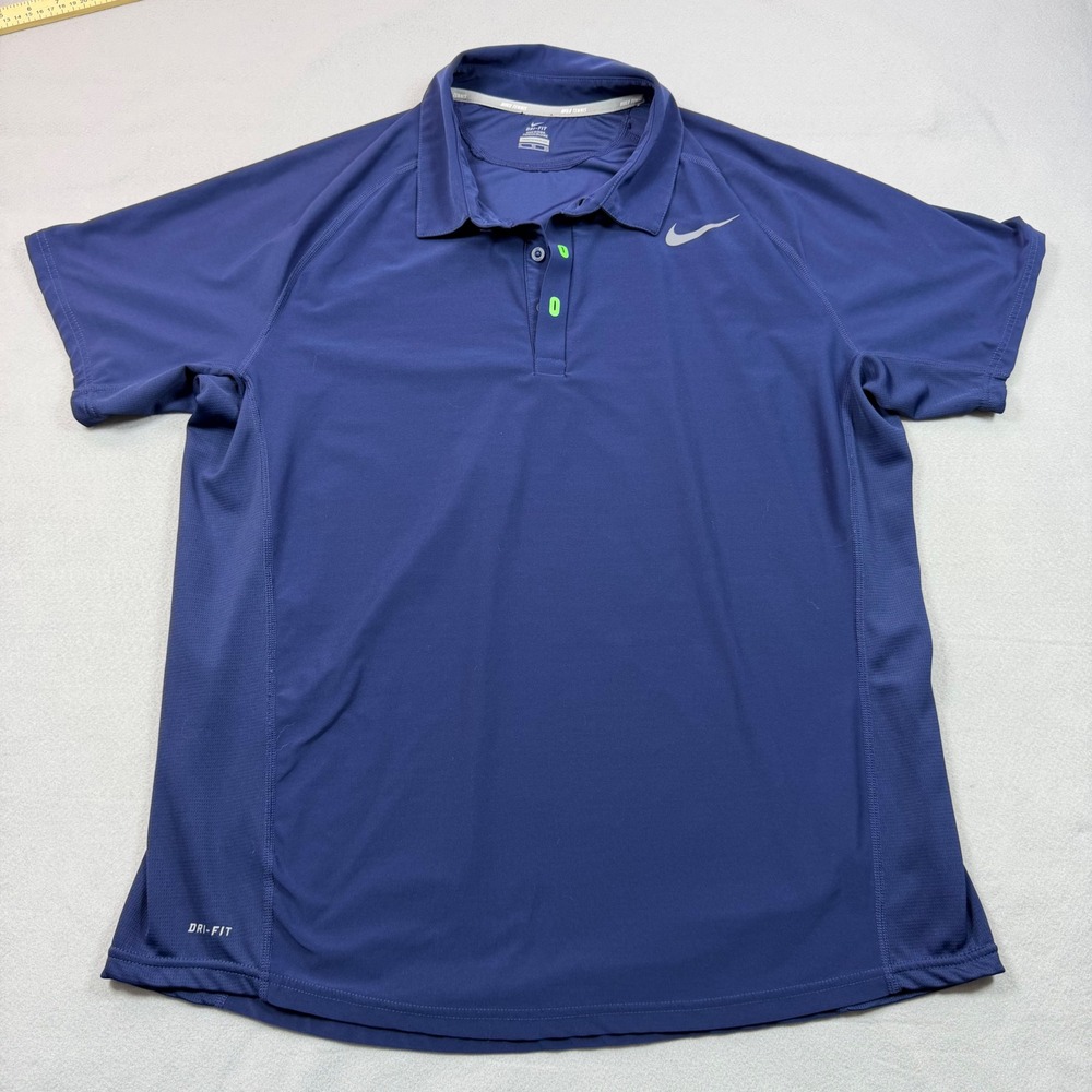 Nike Tennis Dri-FIT Polo Shirt Mens XL Navy Blue Lime Green 522925-410